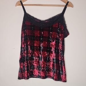Red and Black Plaid Velvet Cami Top